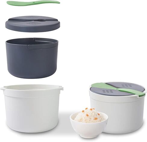 Microwave Rice Cooker Steamer, Microwave Pasta Cooker with Strainer, 2 L Microwave Cookware Set for Rice, Pasta, Vegetables, Quinoa, Oatmeal, Ramen Non stick, Dishwasher Safe, BPA Free in Kuwait
