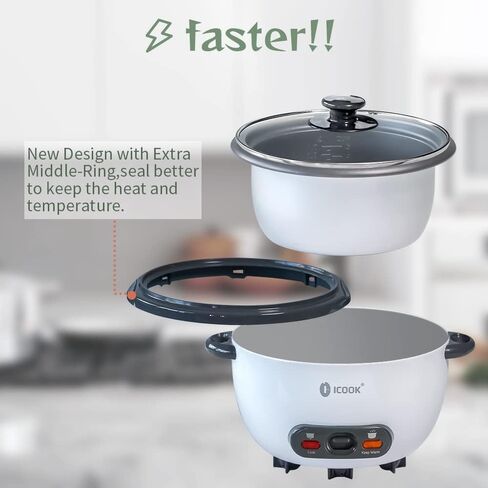 ICOOK 3-Cup Uncooked 6-Cup Cooked Blue Rice Cooker 0.6L Grains,Oatmeal,Cereals Cooker,Rice Warmer Steamer,Small Mini Rice Cooker,Removable Nonstick Pot,Full View Glass Lid,Blue in Saudi Arabia