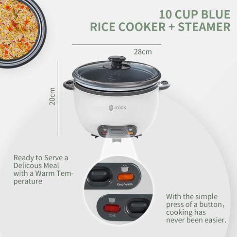 ICOOK 3-Cup Uncooked 6-Cup Cooked Blue Rice Cooker 0.6L Grains,Oatmeal,Cereals Cooker,Rice Warmer Steamer,Small Mini Rice Cooker,Removable Nonstick Pot,Full View Glass Lid,Blue in Saudi Arabia
