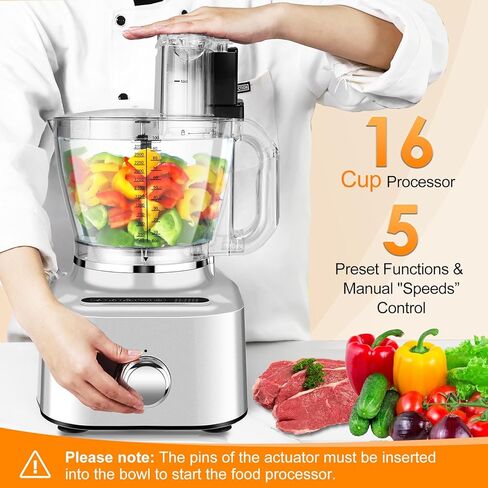 Homtone Professional Food Processors Food Chopper, 600W with 16 Cup Processor Bowl, 4 Blades, Food Chute and Pusher for Shredding, Pureeing Vegetables, Meat, Grains, Nuts in Kuwait