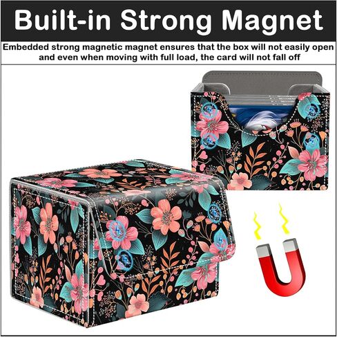 Card Deck Box for MTG Trading Cards with Magnetic Closure,Premium Card Storage Box Case Cover for TCG CCG Magic Cards,Dinosaur Leaves in Kuwait