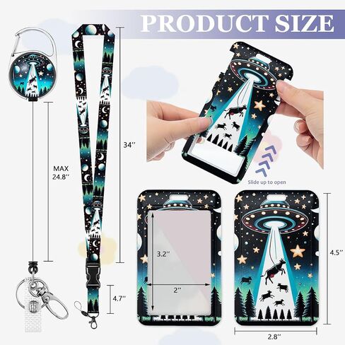 HASFINE UFO and Cow Badge Holder with Breakaway Lanyard & Retractable Badge Reel with Heavy Duty Carabiner，360°Rotation Clip & Key Ring,Funny ID Card Holder for Office Work,Teacher,Student in Kuwait