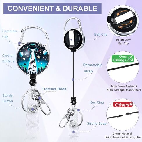 HASFINE UFO and Cow Badge Holder with Breakaway Lanyard & Retractable Badge Reel with Heavy Duty Carabiner，360°Rotation Clip & Key Ring,Funny ID Card Holder for Office Work,Teacher,Student in Kuwait