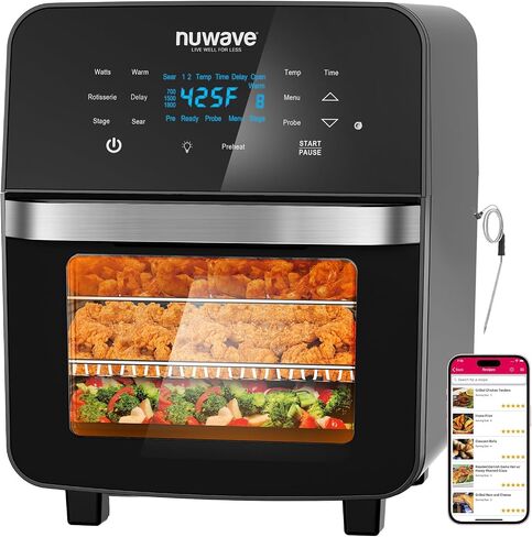 NUWAVE Brio 8-Qt Air Fryer, Powerful 1800W, Easy-to-Read Cool White Display, 50°-400°F Temp Controls, 100 Pre-Programmed Presets & 50 Memory Slots, Integrated Smart Thermometer, Linear T Technology in Saudi Arabia