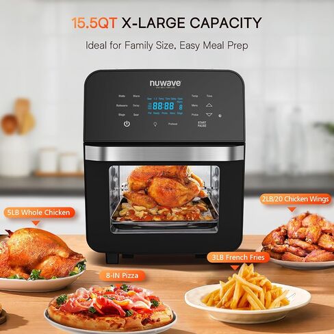 NUWAVE Brio 8-Qt Air Fryer, Powerful 1800W, Easy-to-Read Cool White Display, 50°-400°F Temp Controls, 100 Pre-Programmed Presets & 50 Memory Slots, Integrated Smart Thermometer, Linear T Technology in Saudi Arabia