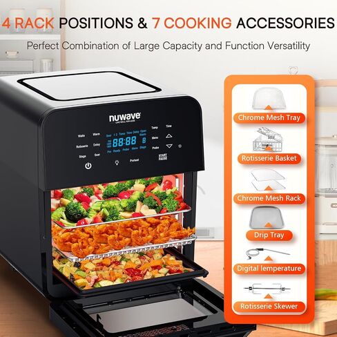 NUWAVE Brio 8-Qt Air Fryer, Powerful 1800W, Easy-to-Read Cool White Display, 50°-400°F Temp Controls, 100 Pre-Programmed Presets & 50 Memory Slots, Integrated Smart Thermometer, Linear T Technology in Saudi Arabia