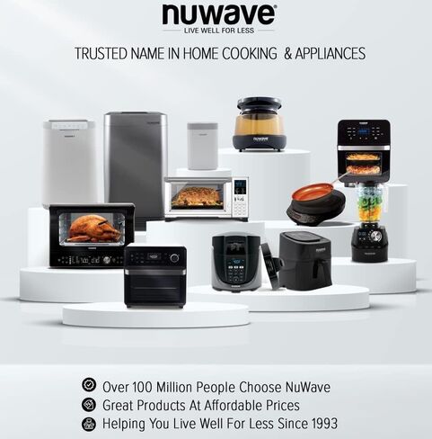 مقلاة الهواء NUWAVE Brio 8-Qt ، قوية 1800 واط ، شاشة بيضاء رائعة سهلة القراءة، 50 درجة مئوية - 204 درجة مئوية مع 100 مسبقة مبرمجة مسبقًا و50 فتحة ذاكرة ، ميزان حرارة ذكي مدمج، تقنية T in Saudi Arabia