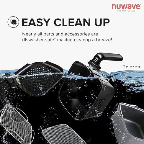 مقلاة الهواء NUWAVE Brio 8-Qt ، قوية 1800 واط ، شاشة بيضاء رائعة سهلة القراءة، 50 درجة مئوية - 204 درجة مئوية مع 100 مسبقة مبرمجة مسبقًا و50 فتحة ذاكرة ، ميزان حرارة ذكي مدمج، تقنية T in Saudi Arabia