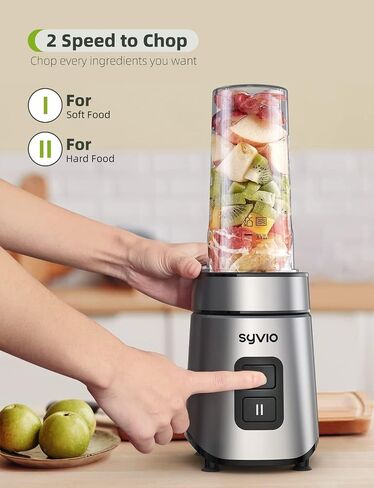 خلاط Syvio Bullet Blender للمخفوقات والعصائر، خلاط شخصي بقدرة 600 واط، خلاط عصير مع كوبين رياضيين خاليين من مادة BPA بسعة 20 أونصة، كوبين للحفلات، كوب قصير 1 * 10 أونصة، سهل التنظيف in Saudi Arabia