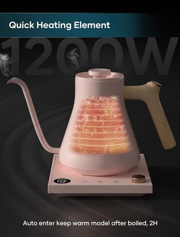 INTASTING Gooseneck Electric Kettle, 0.9L Pour Over Kettle with Precise 1℉ Temperature Control, Stainless Steel Inner, 1200W Quick Heating, for Coffee Master, Matte Black in Kuwait