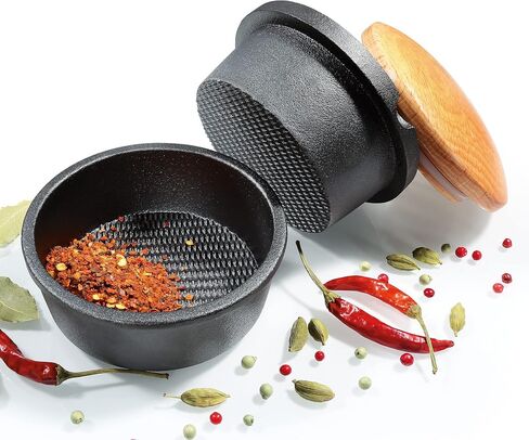Zassenhaus Cast Iron Spice Grinding Set with Beech Wood Lid, 3" Grinder, Black in Kuwait