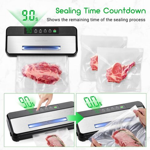 Food Sealer Vacuum Sealer Machine 10-In-1 with Full Starter Kit Built-in Cutter and Bag Storage(Up to 20ft), INKBIRD Moist/Dry/Pulse/Canister/Seal Food Vacuum Sealer Machine with Sealer Bag*5 (8"*11.8") and Bag Roll*1 (11"*118"), Sealing Strip & Foam Gask in Saudi Arabia