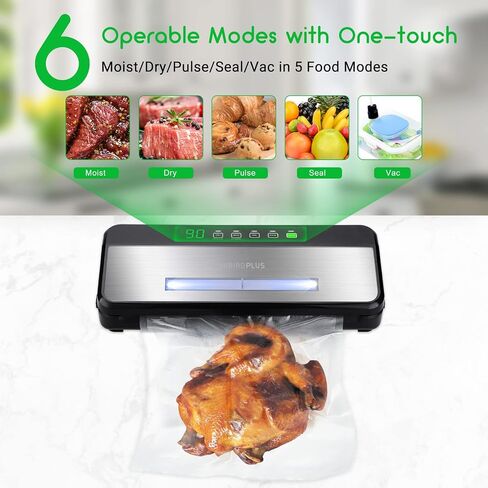 Food Sealer Vacuum Sealer Machine 10-In-1 with Full Starter Kit Built-in Cutter and Bag Storage(Up to 20ft), INKBIRD Moist/Dry/Pulse/Canister/Seal Food Vacuum Sealer Machine with Sealer Bag*5 (8"*11.8") and Bag Roll*1 (11"*118"), Sealing Strip & Foam Gask in Saudi Arabia