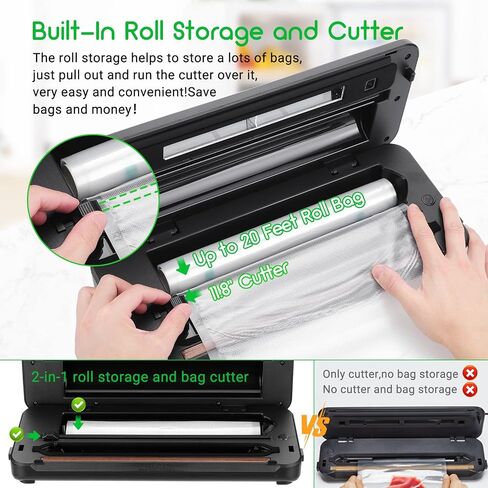 Food Sealer Vacuum Sealer Machine 10-In-1 with Full Starter Kit Built-in Cutter and Bag Storage(Up to 20ft), INKBIRD Moist/Dry/Pulse/Canister/Seal Food Vacuum Sealer Machine with Sealer Bag*5 (8"*11.8") and Bag Roll*1 (11"*118"), Sealing Strip & Foam Gask in Saudi Arabia