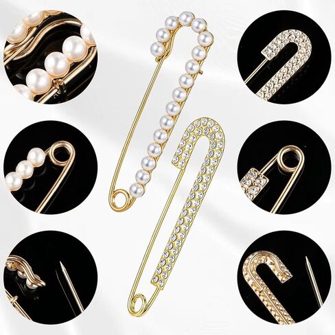 8pcs Women Brooch Safety Pins Sweater Shawl Clips for Clothing, Decorative Safety Pin Charms with Pearl Rhinestone Faux Crystal Pearl Brooch Pins for Skirts Dress Shirt Hat Scarf（Gold and Silver） in Saudi Arabia