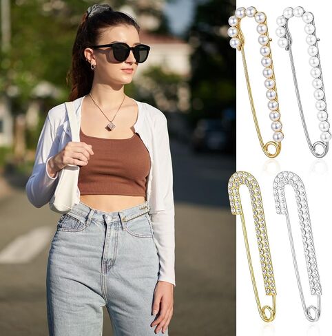 8pcs Women Brooch Safety Pins Sweater Shawl Clips for Clothing, Decorative Safety Pin Charms with Pearl Rhinestone Faux Crystal Pearl Brooch Pins for Skirts Dress Shirt Hat Scarf（Gold and Silver） in Saudi Arabia