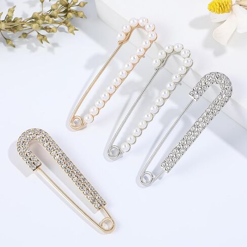 8pcs Women Brooch Safety Pins Sweater Shawl Clips for Clothing, Decorative Safety Pin Charms with Pearl Rhinestone Faux Crystal Pearl Brooch Pins for Skirts Dress Shirt Hat Scarf（Gold and Silver） in Saudi Arabia