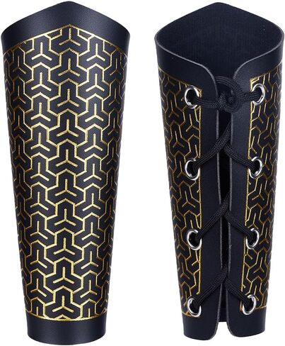GORGECRAFT 2PCS Leather Arm Guards Medieval Leather Gauntlets Wristband Black Gold Mountain Pattern Armour Bracers Retro Gothic Leather Cosplay Bracer Adjustable Arm Armor Cuff for LARP Costume in Saudi Arabia