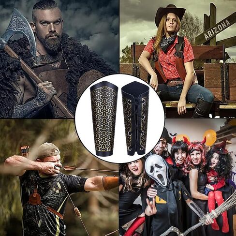 GORGECRAFT 2PCS Leather Arm Guards Medieval Leather Gauntlets Wristband Black Gold Mountain Pattern Armour Bracers Retro Gothic Leather Cosplay Bracer Adjustable Arm Armor Cuff for LARP Costume in Saudi Arabia