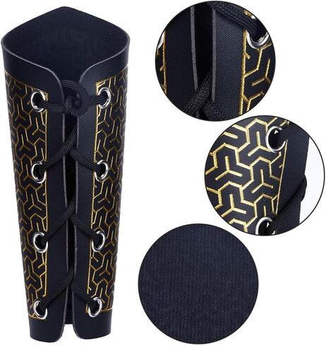 GORGECRAFT 2PCS Leather Arm Guards Medieval Leather Gauntlets Wristband Black Gold Mountain Pattern Armour Bracers Retro Gothic Leather Cosplay Bracer Adjustable Arm Armor Cuff for LARP Costume in Saudi Arabia