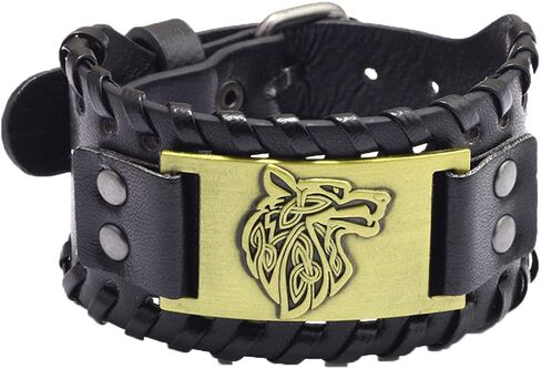 AZYOUNG Men's Black Brown PU Leather Cuff Bracelet Alloy Wolf Head Accessory Wide Leather Bangle Band in Kuwait