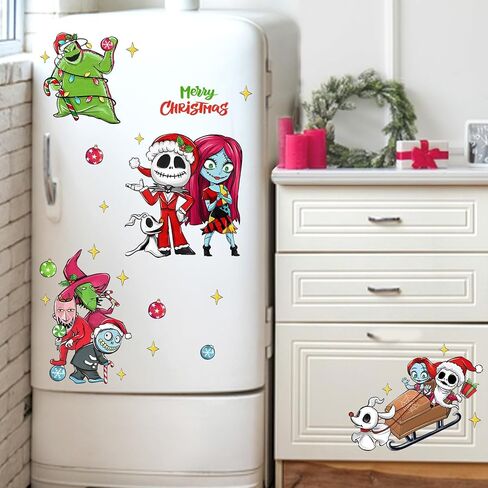 Mfault Merry Christmas Jack Skellington Window Clings 4 Sheets, Xmas Sally Monster Witch Ghost Stickers Decals Decorations, Funny Home Kitchen Decor Holiday Gifts in Saudi Arabia