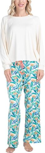 Ocean Pacific Waves for Days Pajama Set, Long Sleeve Crew Neck and Sleep Pants in Saudi Arabia