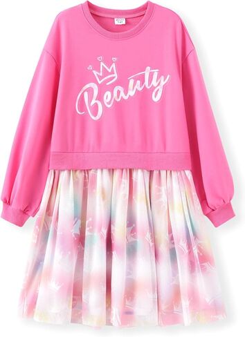 PATPAT Toddler Girls Long Sleeves Pink Dress Casual Fall Dress One-Piece Splicing Dress Fashion Outfit Clothes in Saudi Arabia
