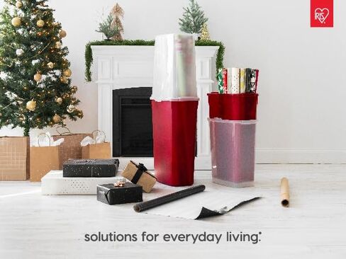 IRIS USA 40" Wrapping Paper Storage Container with Built-in Handles, 1 Pack, Fits up to 20 Rolls of Wrapping Paper, Holiday Storage-Bin, Vertical Christmas Birthday Gift Wrapping Organizer, Clear/Red in Saudi Arabia