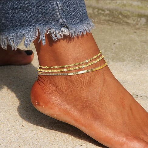أساور الكاحل للنساء مجوهرات مقاومة للماء خلخال مطلي بالذهب 18 قيراط للنساء خلخال نسائي مقاوم للماء ذهبي بالإضافة إلى حجم سوار الكاحل للنساء in Kuwait