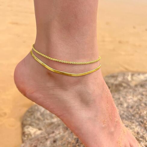 أساور الكاحل للنساء مجوهرات مقاومة للماء خلخال مطلي بالذهب 18 قيراط للنساء خلخال نسائي مقاوم للماء ذهبي بالإضافة إلى حجم سوار الكاحل للنساء in Kuwait