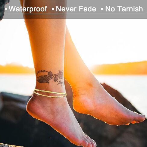 أساور الكاحل للنساء مجوهرات مقاومة للماء خلخال مطلي بالذهب 18 قيراط للنساء خلخال نسائي مقاوم للماء ذهبي بالإضافة إلى حجم سوار الكاحل للنساء in Kuwait