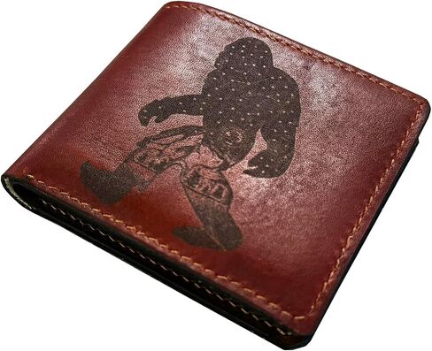 Bigfoot engraving leather wallet, Sasquatch art gift for him, forest mythical creature wallet, gift for boy in Saudi Arabia