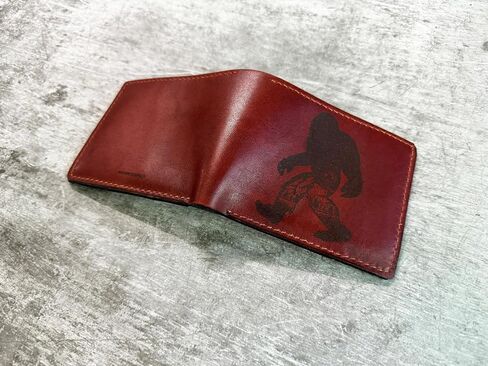 Bigfoot engraving leather wallet, Sasquatch art gift for him, forest mythical creature wallet, gift for boy in Saudi Arabia