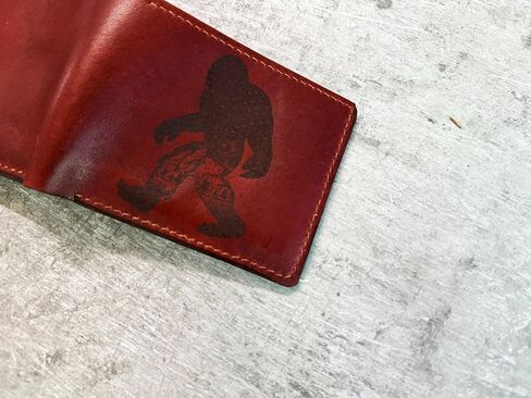 Bigfoot engraving leather wallet, Sasquatch art gift for him, forest mythical creature wallet, gift for boy in Saudi Arabia