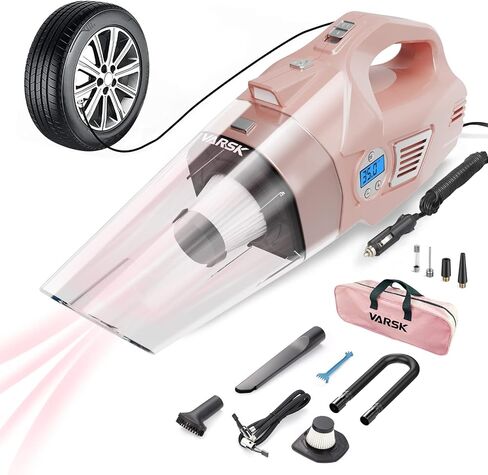 VARSK 4-in-1 Car Vacuum Cleaner, Tire Inflator Portable Air Compressor with Digital Tire Pressure Gauge LCD Display and LED Light, 12V DC Air Compressor Pump, 15FT Cord, Bonus HEPA Filter and Nozzles in Saudi Arabia