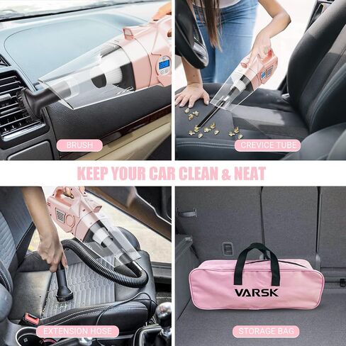 VARSK 4-in-1 Car Vacuum Cleaner, Tire Inflator Portable Air Compressor with Digital Tire Pressure Gauge LCD Display and LED Light, 12V DC Air Compressor Pump, 15FT Cord, Bonus HEPA Filter and Nozzles in Saudi Arabia
