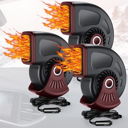 3 Pcs Portable Car Heater, 12v 150w Auto Heater Fan Windshield Defroster, Portable Heater Car Plug in Cigarette Lighter 2 In1 Fast Heating or Cooling Fan with 360 Degree Suction (Black Red) in Kuwait