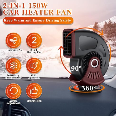 3 Pcs Portable Car Heater, 12v 150w Auto Heater Fan Windshield Defroster, Portable Heater Car Plug in Cigarette Lighter 2 In1 Fast Heating or Cooling Fan with 360 Degree Suction (Black Red) in Kuwait