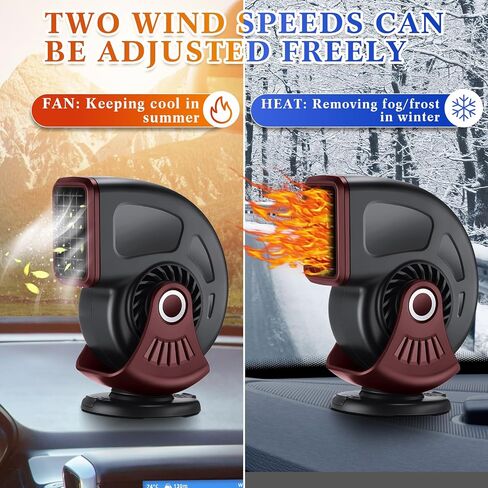 3 Pcs Portable Car Heater, 12v 150w Auto Heater Fan Windshield Defroster, Portable Heater Car Plug in Cigarette Lighter 2 In1 Fast Heating or Cooling Fan with 360 Degree Suction (Black Red) in Kuwait
