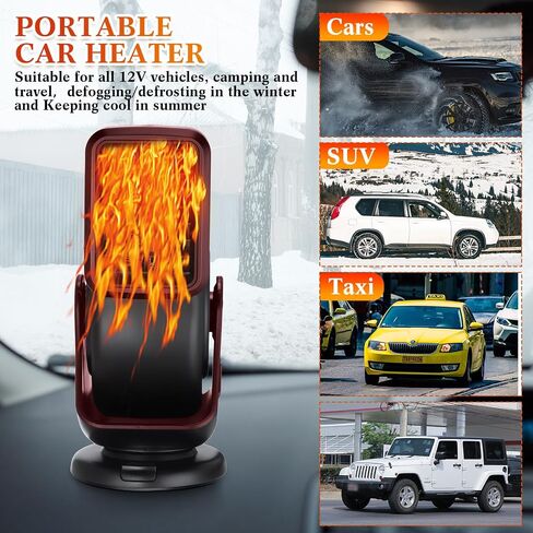 3 Pcs Portable Car Heater, 12v 150w Auto Heater Fan Windshield Defroster, Portable Heater Car Plug in Cigarette Lighter 2 In1 Fast Heating or Cooling Fan with 360 Degree Suction (Black Red) in Kuwait