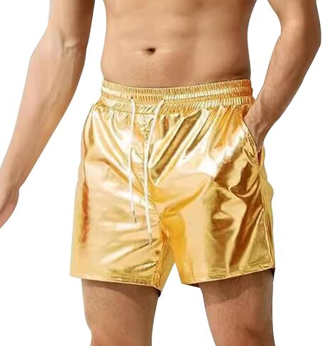 Mens Metallic Shorts 5.5 in Inseam Drawstrang Rave Shorts with Pocket in Saudi Arabia