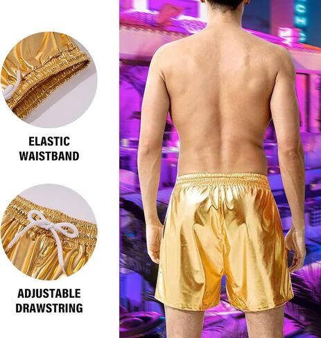 Mens Metallic Shorts 5.5 in Inseam Drawstrang Rave Shorts with Pocket in Saudi Arabia
