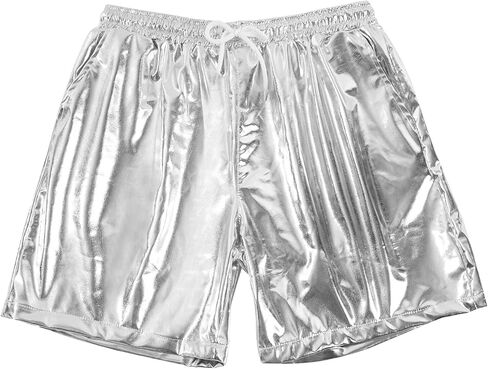 Mens Metallic Shorts 5.5 in Inseam Drawstrang Rave Shorts with Pocket in Saudi Arabia
