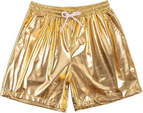 Mens Metallic Shorts 5.5 in Inseam Drawstrang Rave Shorts with Pocket in Saudi Arabia