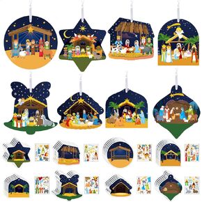 Faccito 48 Pcs Christmas Nativity Scene Craft Kit Make a Nativity Scene Ornament Craft Kit DIY Nativity Religious Stickers Christmas Crafts Kit for Holy Night Christian Religious Party Supplies