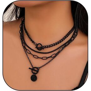 Layered Gold Necklaces for Women Chunky Gold Pirate Necklace Punk 80s 90s Necklace Paperclip Link Chain Choker Necklaces Necklace Dainty Cuban Stacking Coin Pendant Necklace Gold Pirate Jewelry