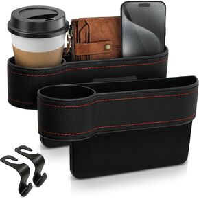 EcoNour Car Seat Gap Filler Organizer With Cup Holder (2 Pack) | Multifunctional Car Seat Organizer | Car Organizer Between Seats | Console Pocket for Wallet & Keys | Car Front Seat Gap Accessories