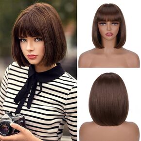 Short Bob Wig with Bangs Straight Blue Wigs for Women Colored Costume Wigs for Girl Shoulder Length Synthetic Cosplay Wig (Blue)