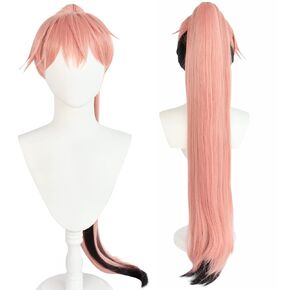 JoneTing Pink Black Wig Cosplay for Women Long Straight Ponytail Wigs with Bangs Synthetic Hair Wigs for Anime Cosplay Costume
